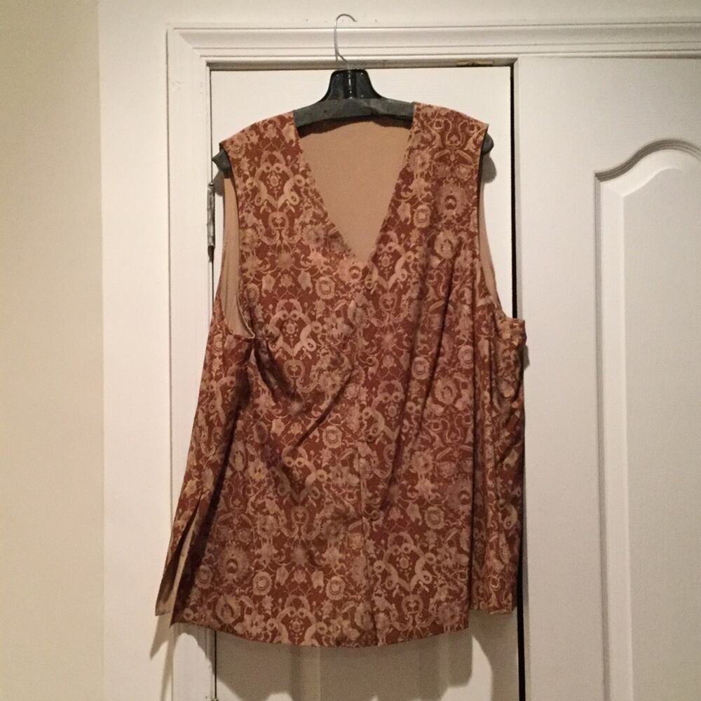 2x Ladies silk vest cognac brandy with tan floral abstract print vintage euc